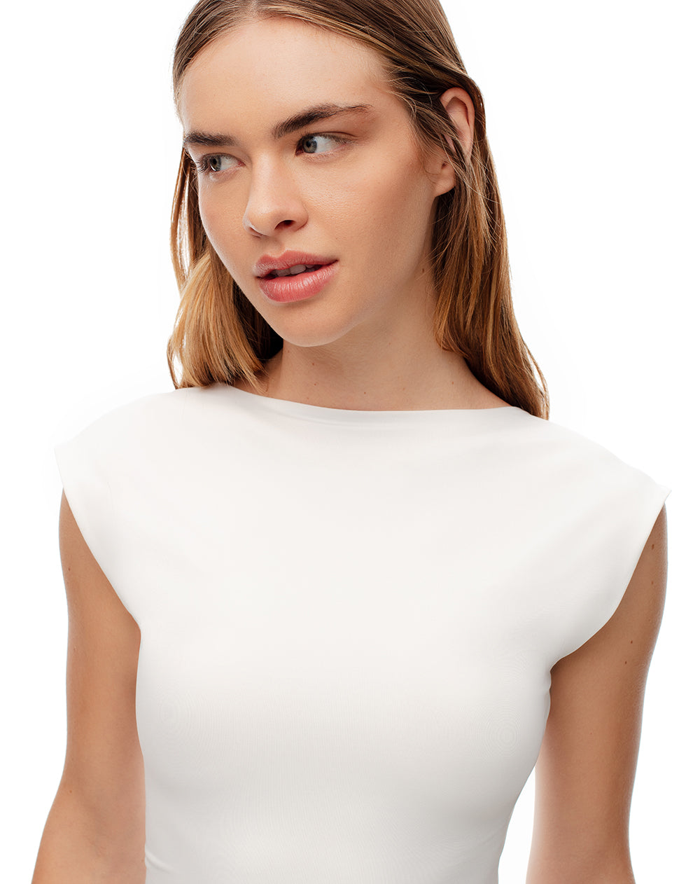Camiseta crop slim doble tela blanca mujer