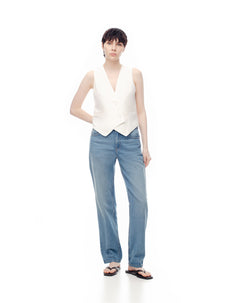 Jean recto tiro medio 5 bolsillos indigo medio para mujer