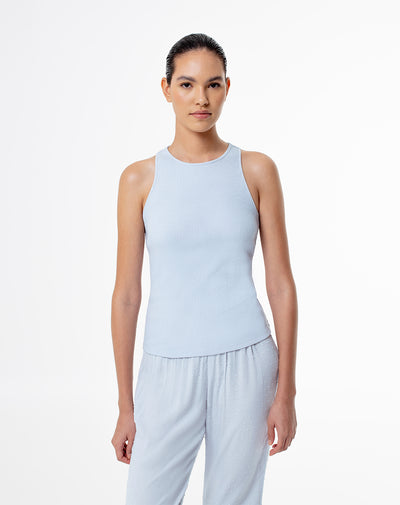 Camiseta esqueleto slim rib algodón azul mujer