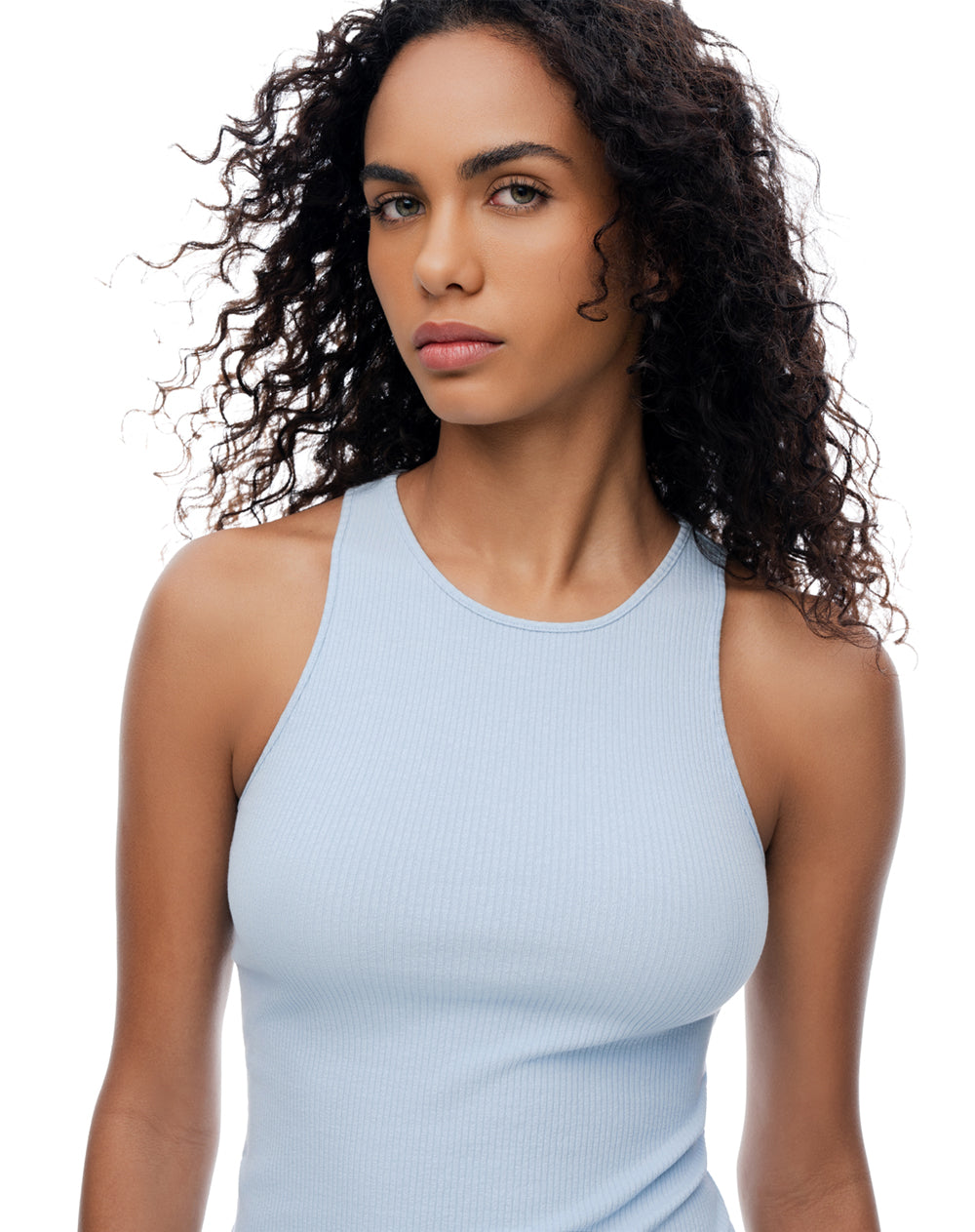Camiseta esqueleto slim rib algodón azul mujer