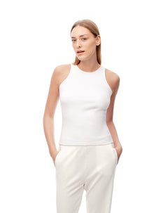 Camiseta esqueleto slim rib algodón blanca mujer