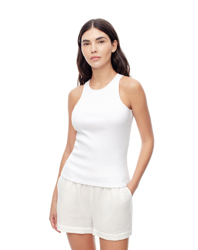 Camiseta esqueleto slim rib algodón blanca mujer