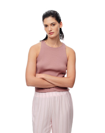 Camiseta esqueleto slim rib algodón malva mujer