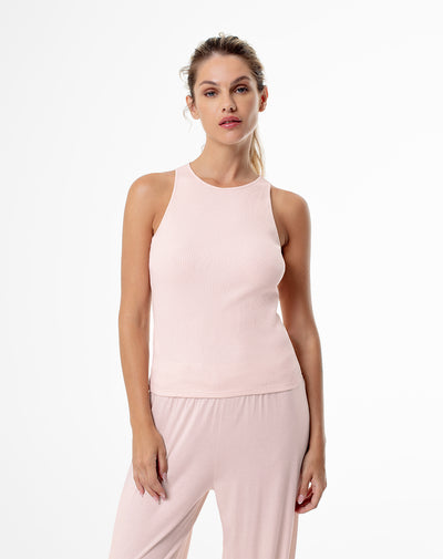 Camiseta esqueleto slim rib algón rosa mujer