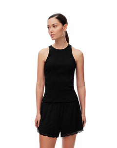 Camiseta esqueleto slim rib algodón negra mujer