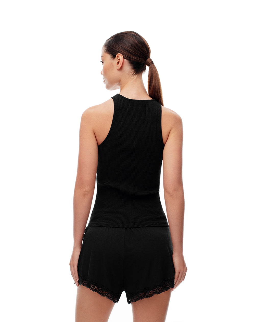 Camiseta esqueleto slim rib algodón negra mujer