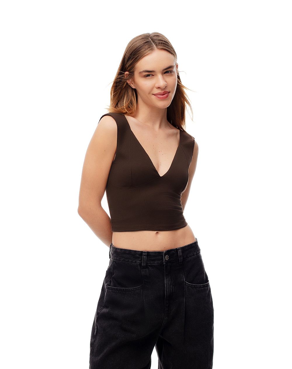 Camiseta slim algodón chocolate mujer