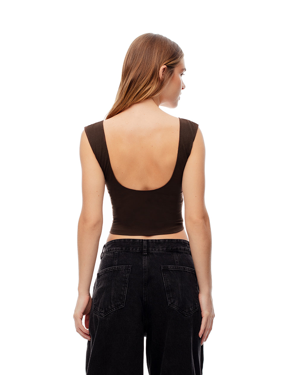 Crop top slim algodón chocolate mujer