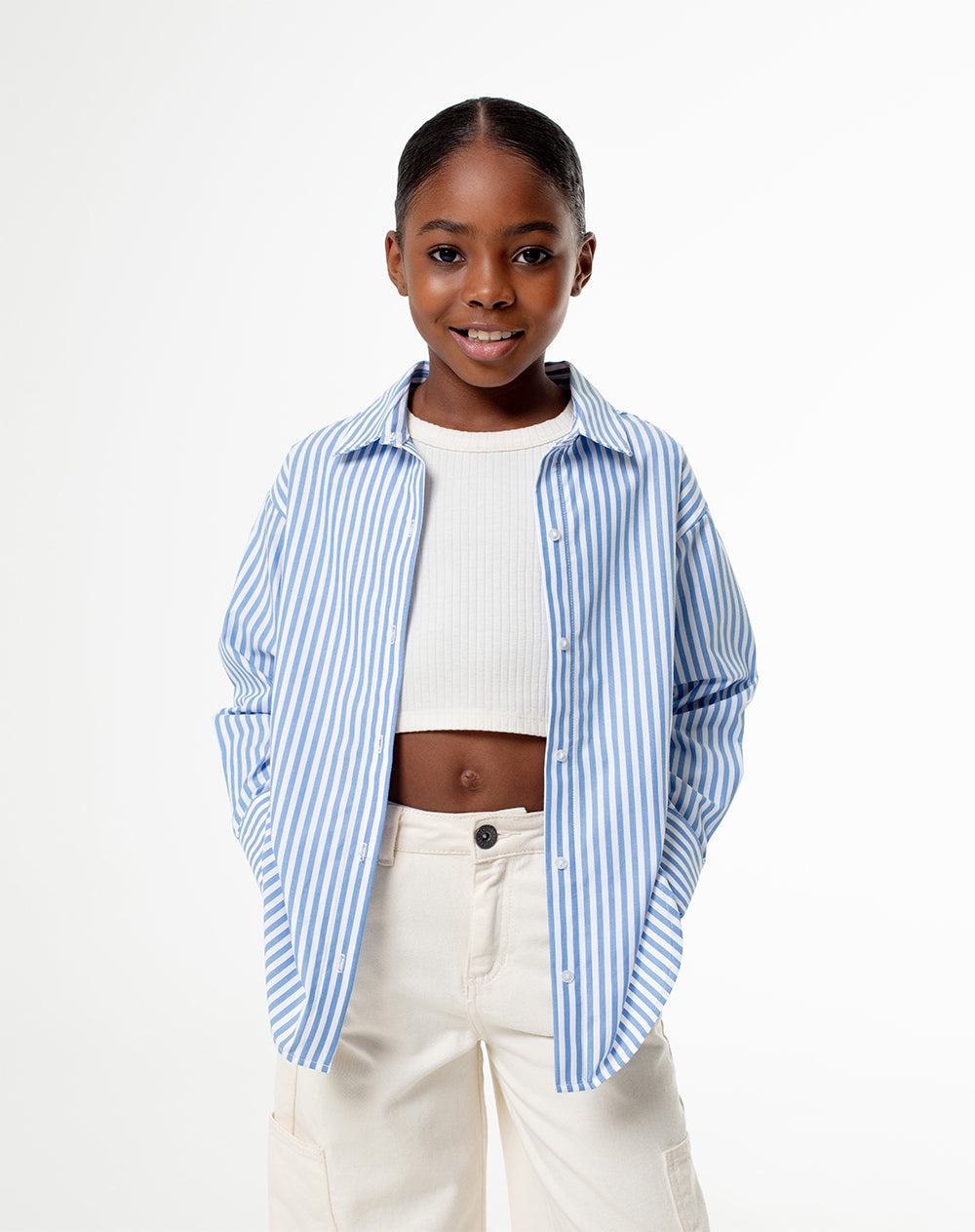 Camisa manga larga oversize algodón rayas niña