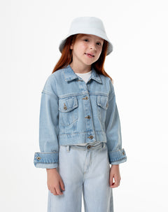 Chaqueta crop denim índigo medio niña