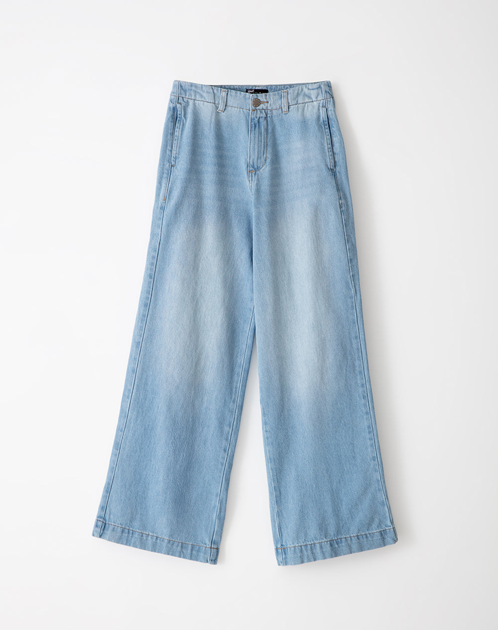 Jean wide leg tiro medio 100% algodón índigo claro mujer