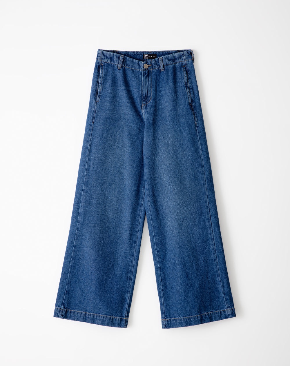 Jean wide leg tiro medio bolsillos laterales azul oscuro para mujer