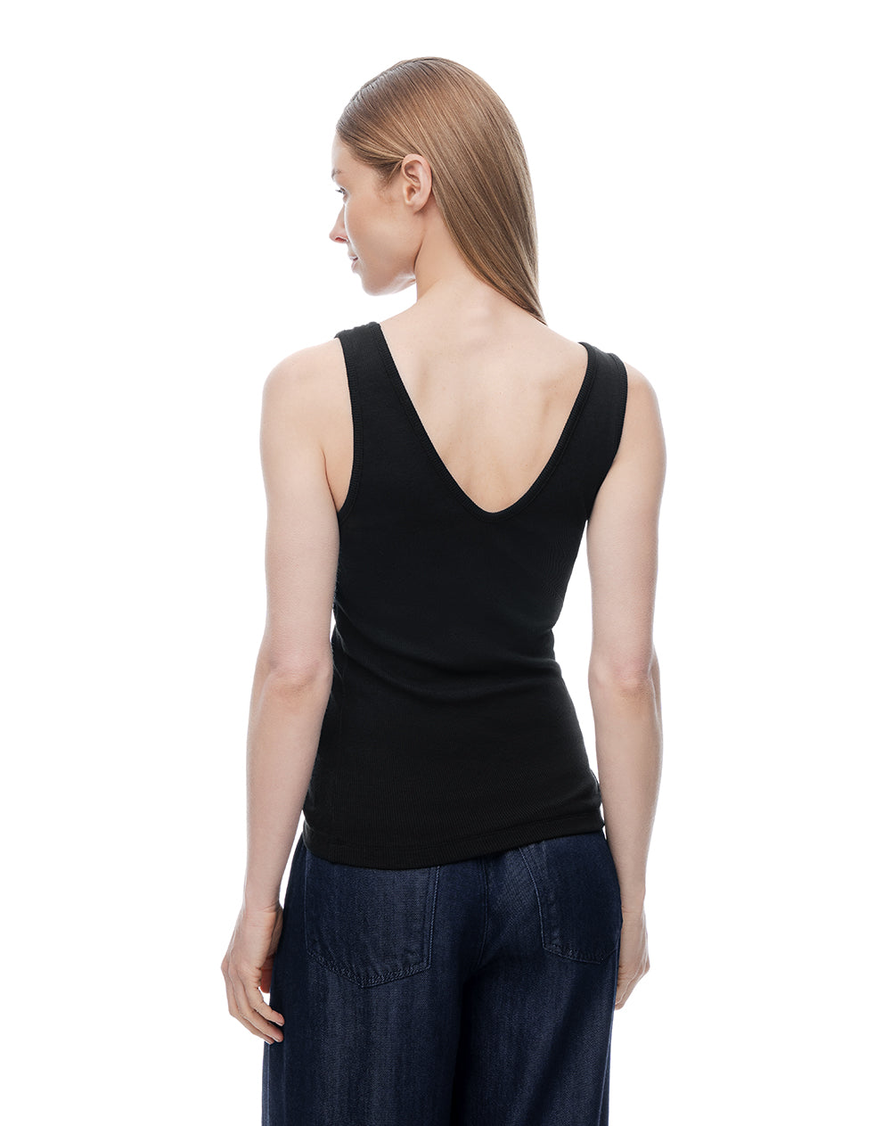 Camiseta manga sisa slim rib algodón negra mujer