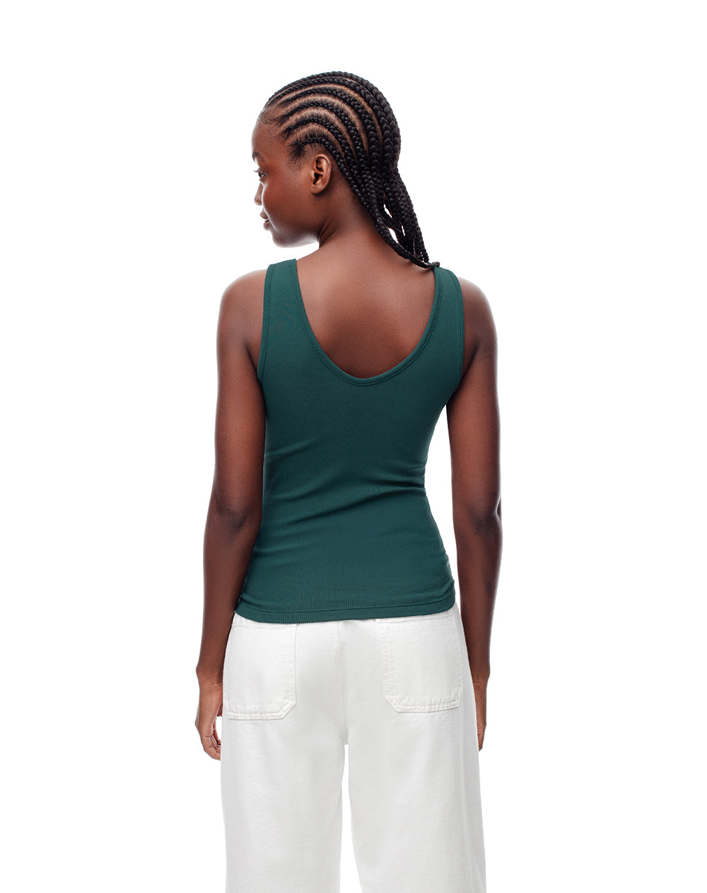 Camiseta manga sisa slim rib algodón verde mujer