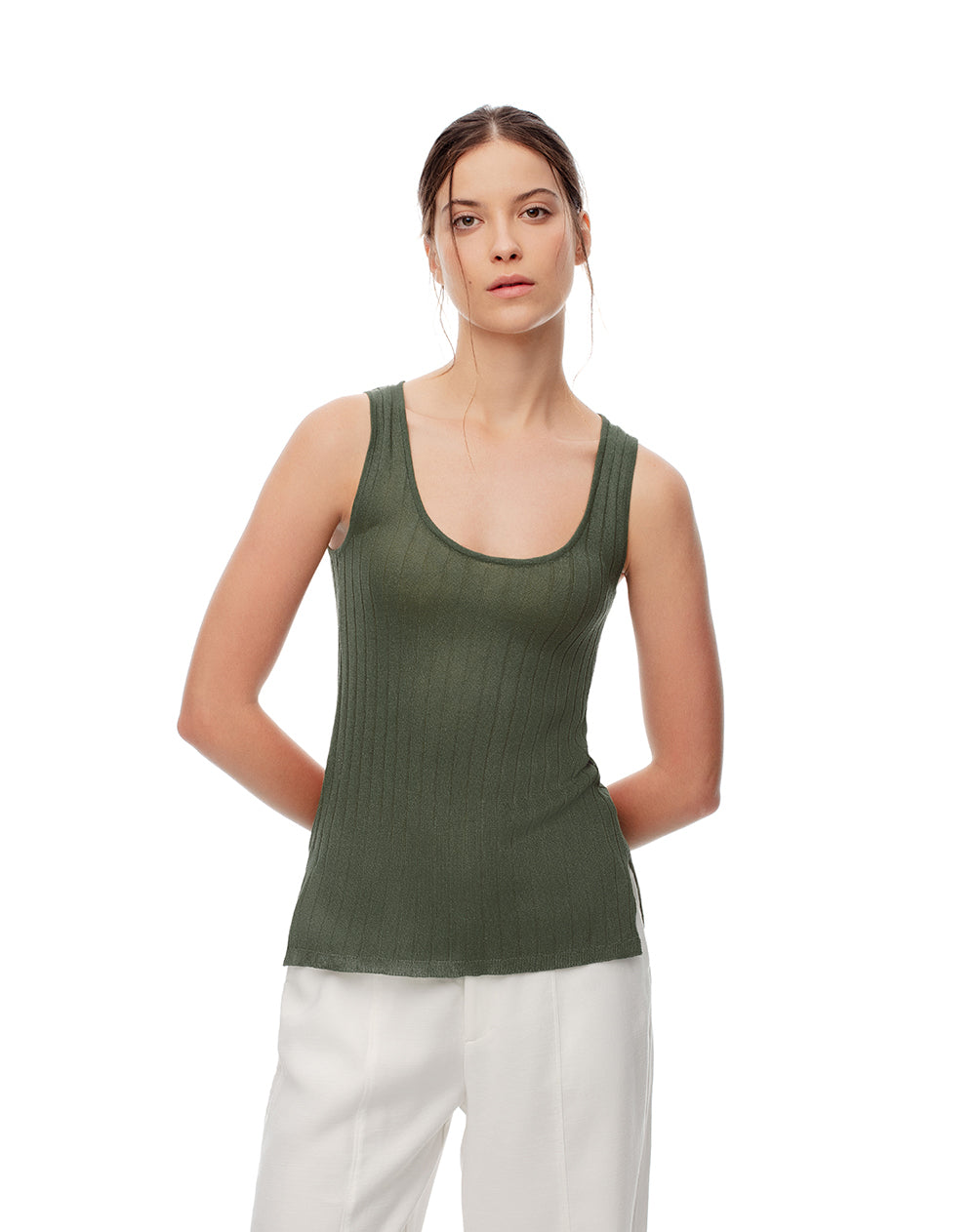 Camisate esquelero slim tejido de punto verde mujer