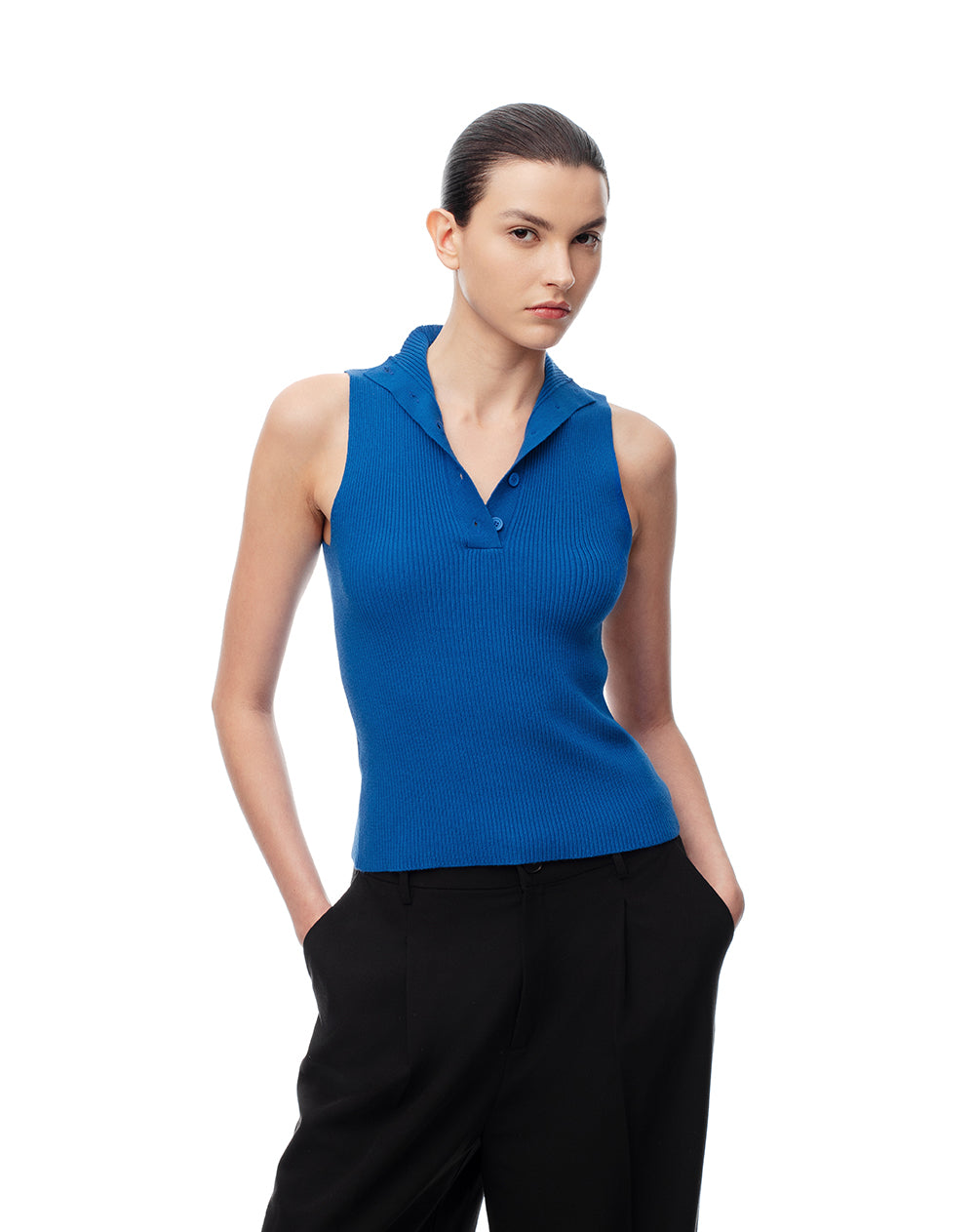 Camiseta esqueleto slim tejido de punto azul mujer