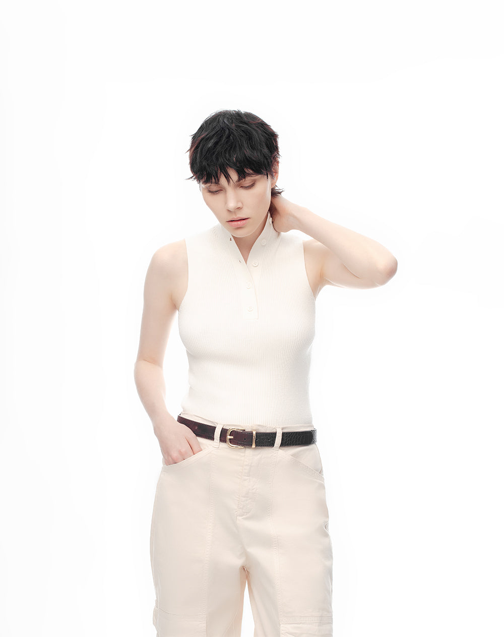 Camiseta esqueleto slim tejido de punto blanca mujer