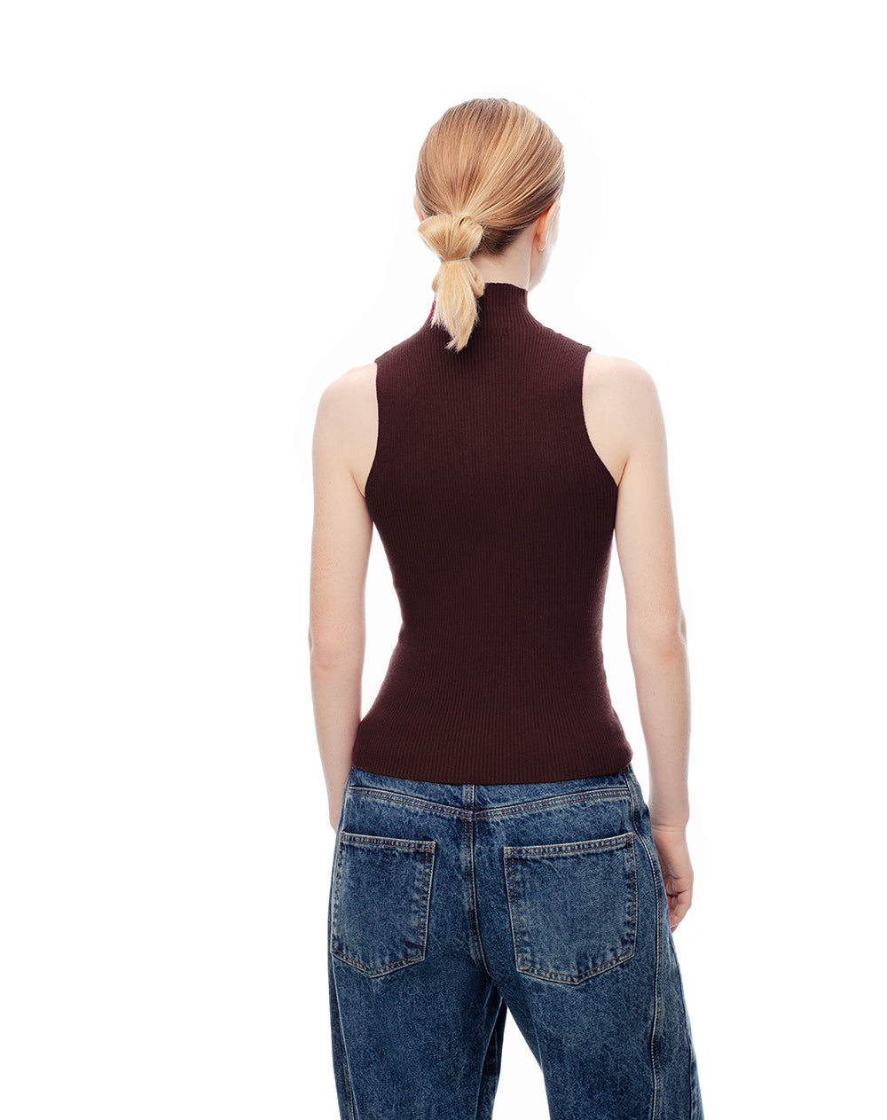 Camiseta esqueleto slim tejido de punto vino tinto mujer