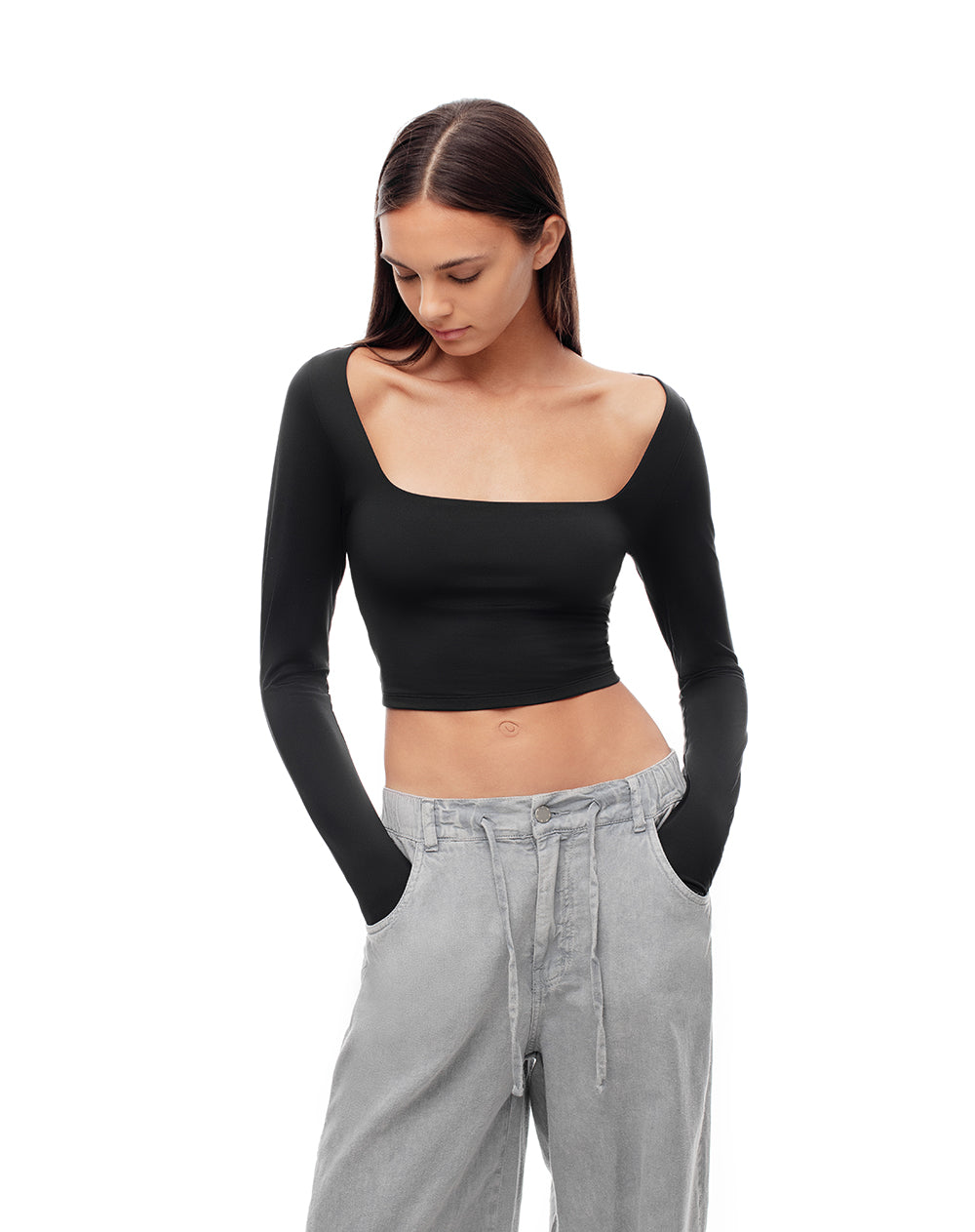 Camibuzo crop slim negro mujer