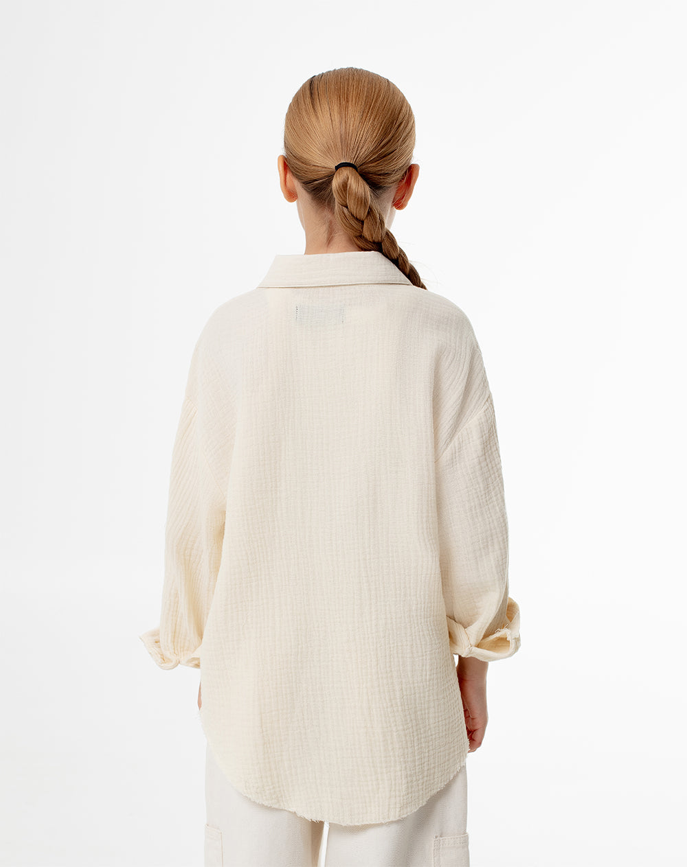 Camisa manga larga oversize algodón crema niña