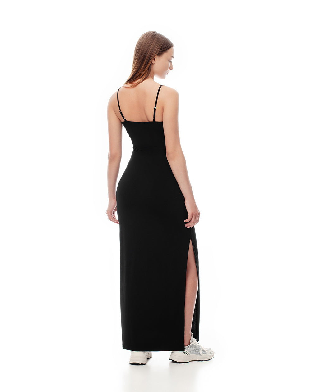 Vestido largo slim cut out negro mujer