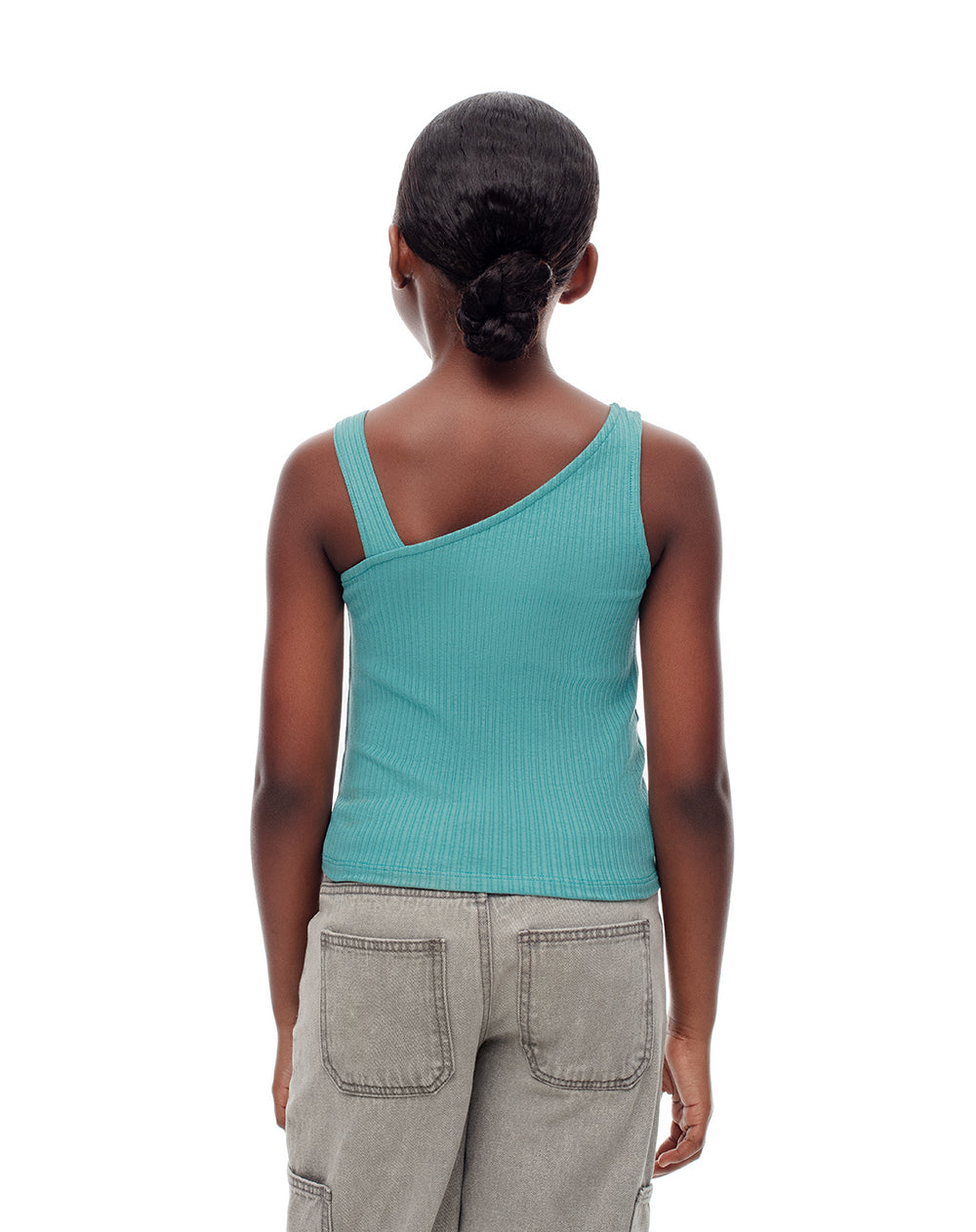 Camiseta regular sin mangas rib algodón azul niña
