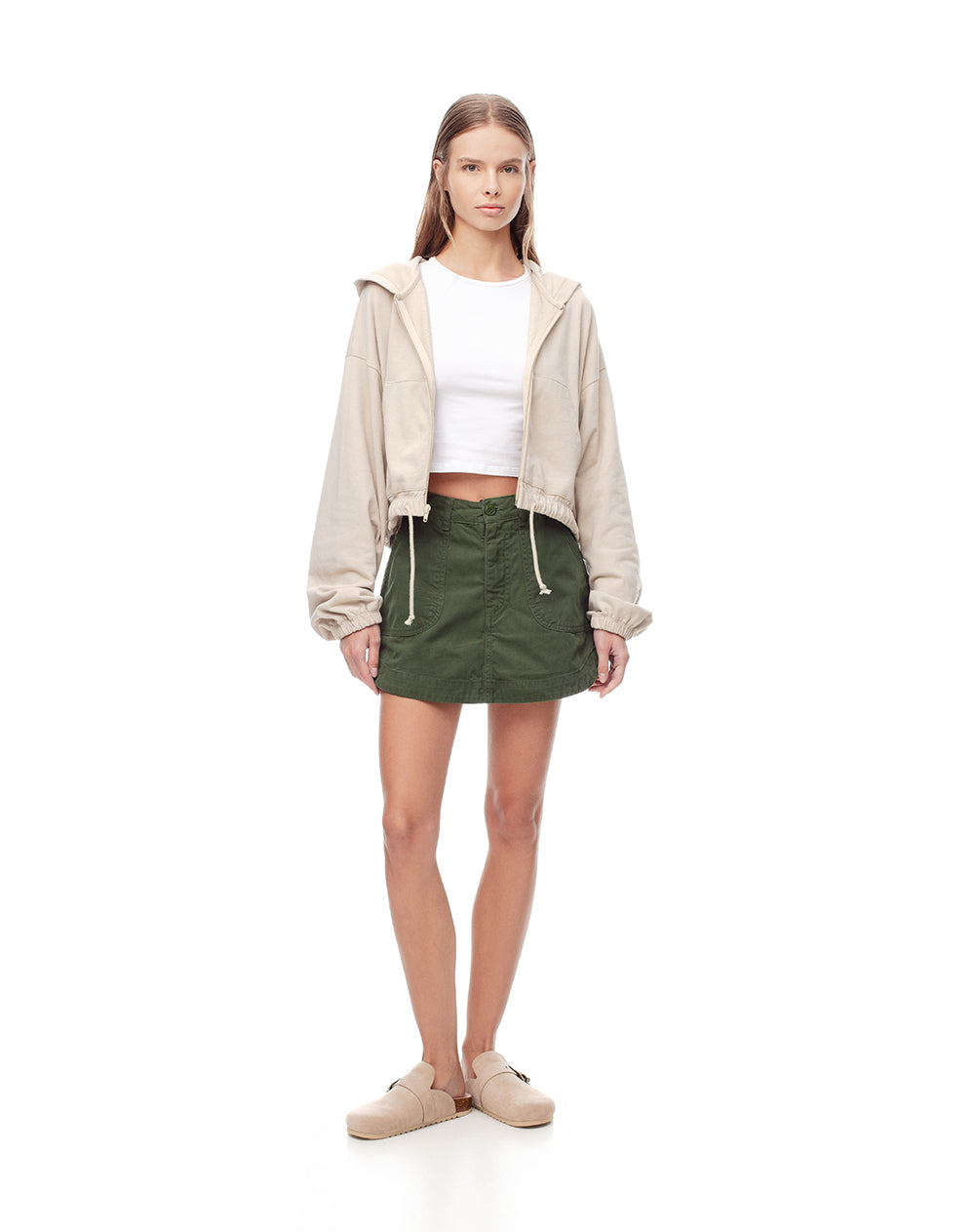 Falda short tiro medio denim verde mujer
