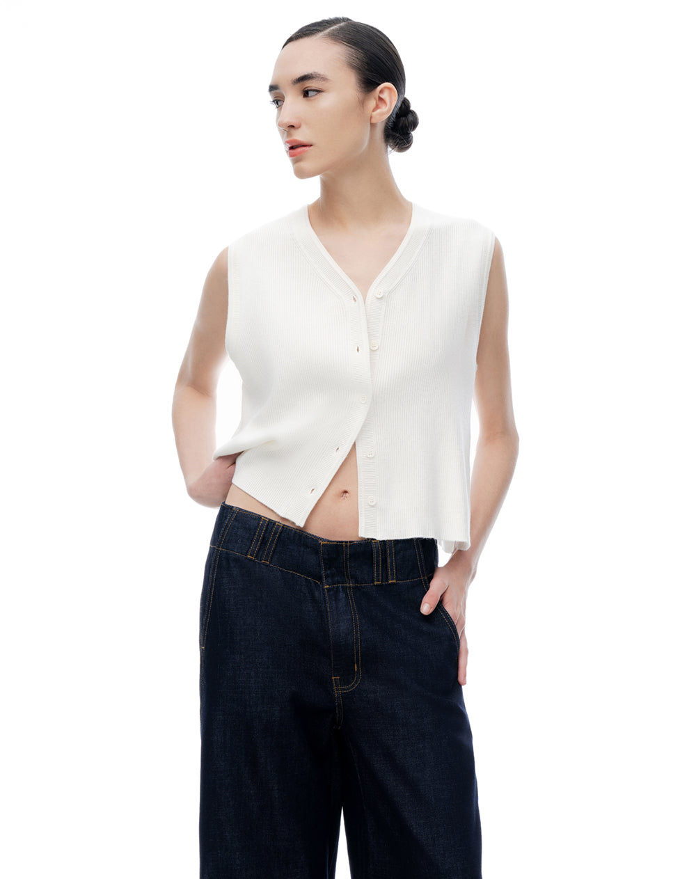 Chaleco regular rib blanco mujer