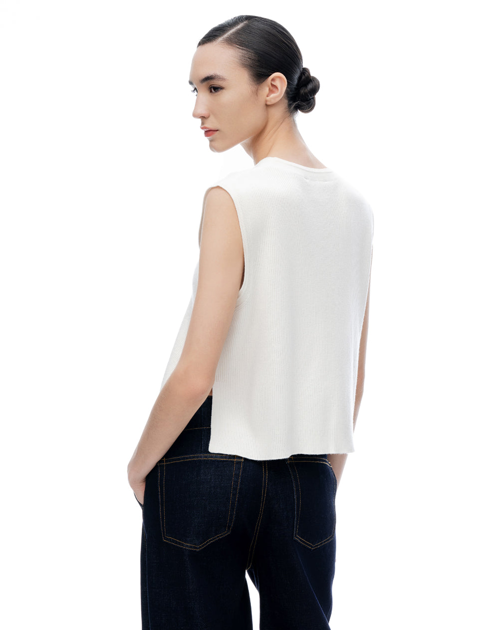 Chaleco regular rib blanco mujer