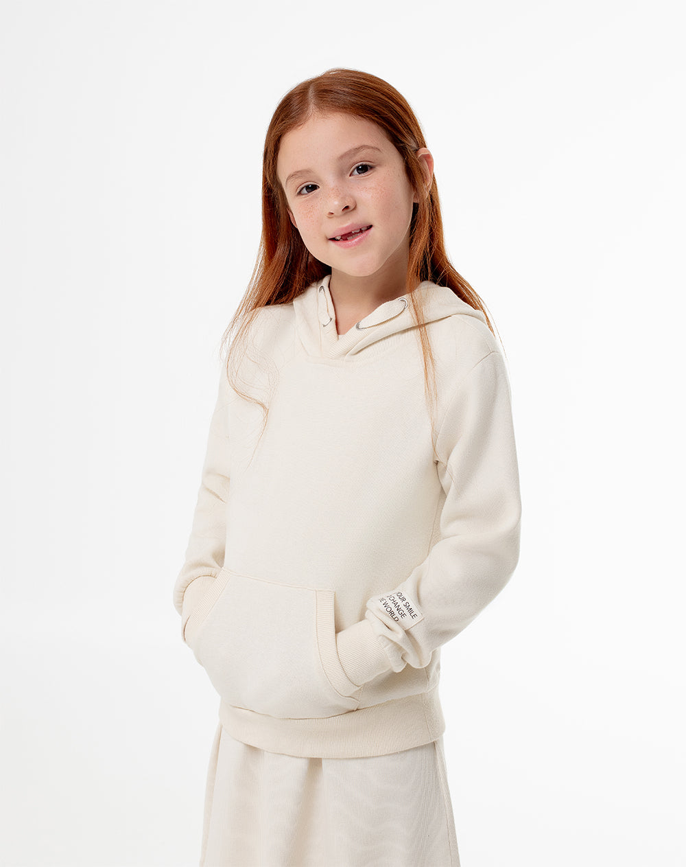 Buzo tipo hoddie algodón crema niña