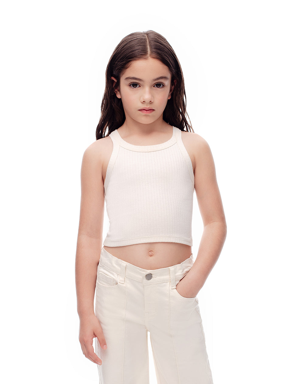 Crop top slim rib crema niña