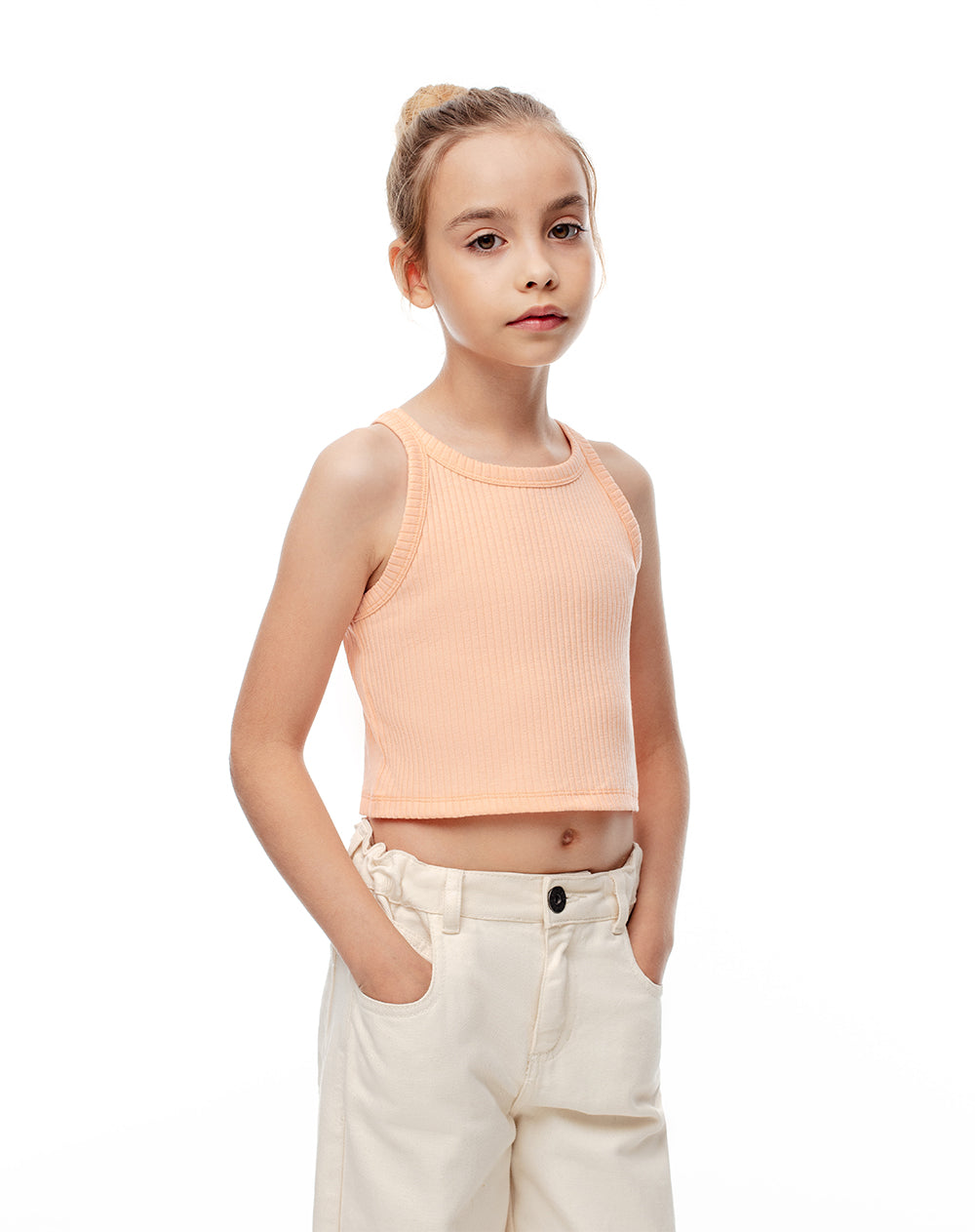 Camiseta esqueleto slim tejido de punto naranja niña