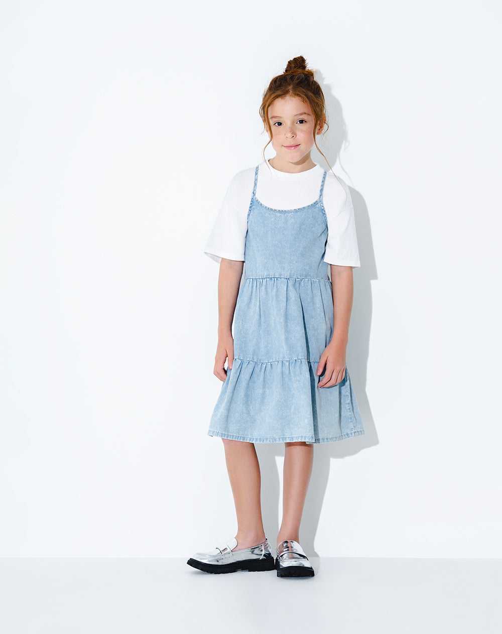 Vestido denim bloques índigo claro