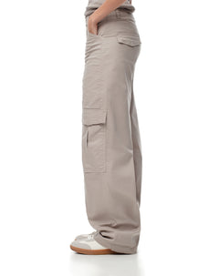 Pantalón cargo tiro medio algodón gris mujer