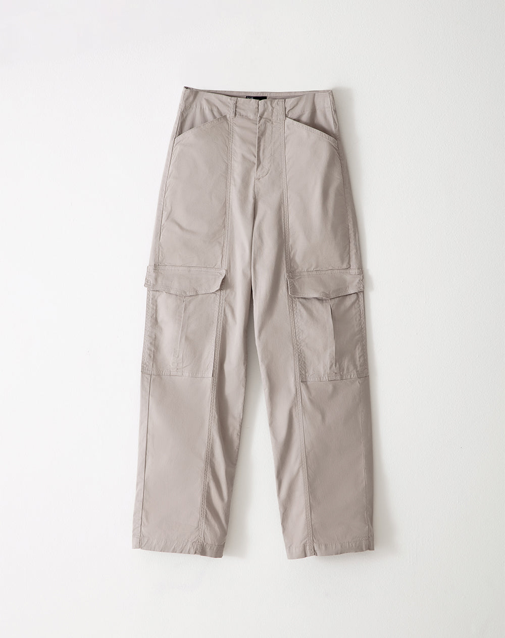 Pantalón cargo tiro medio algodón bolsillos gris mujer