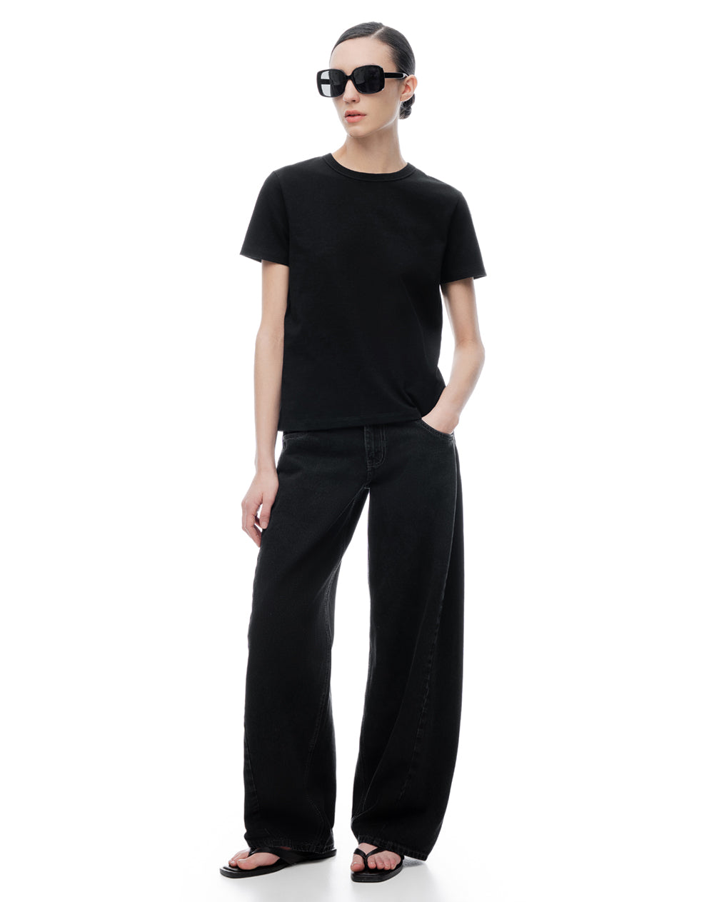 Jean baggy tiro medio negro mujer