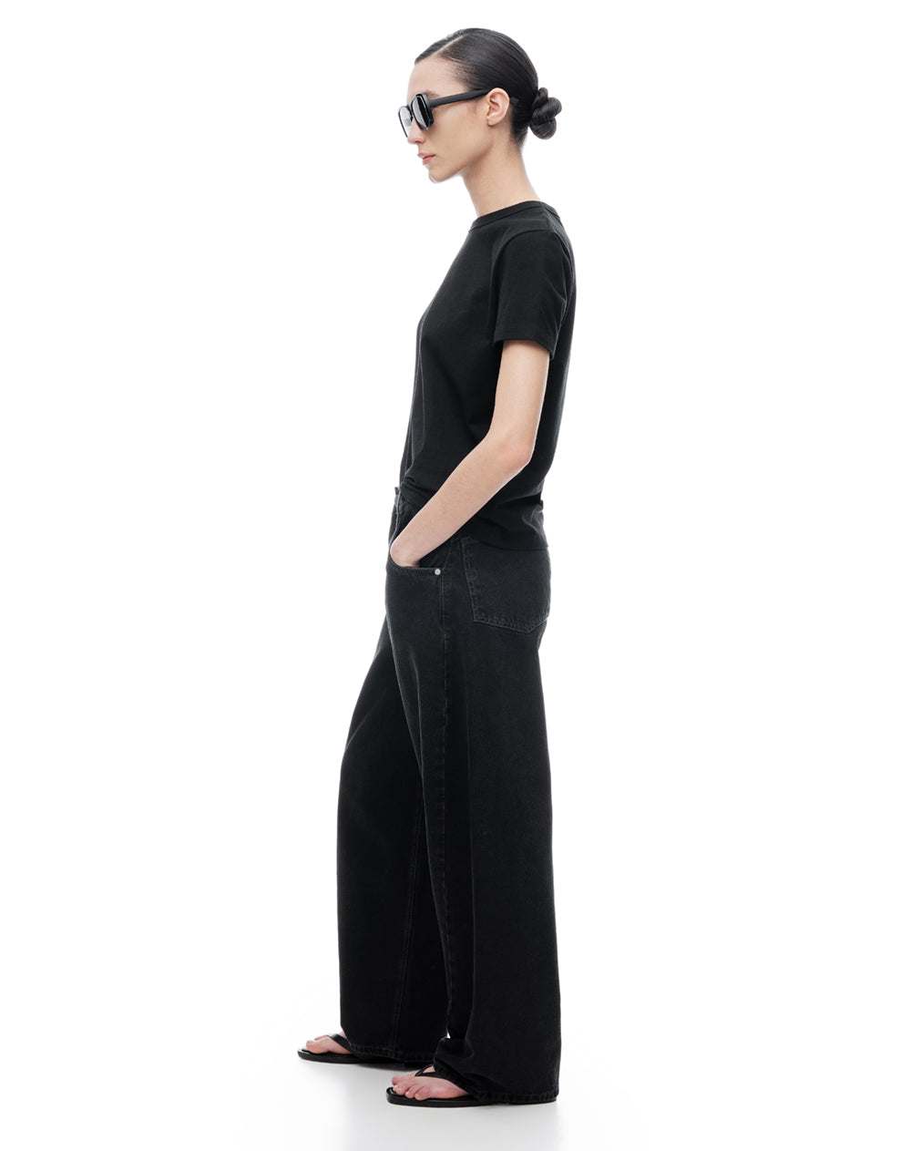 Jean baggy tiro medio negro mujer
