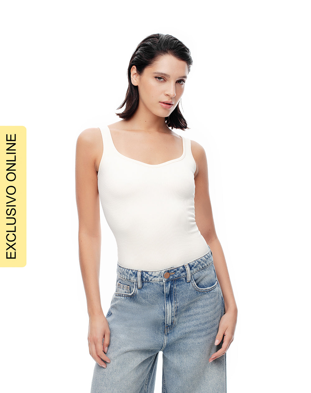 Camiseta slim sin mangas seamless blanca mujer