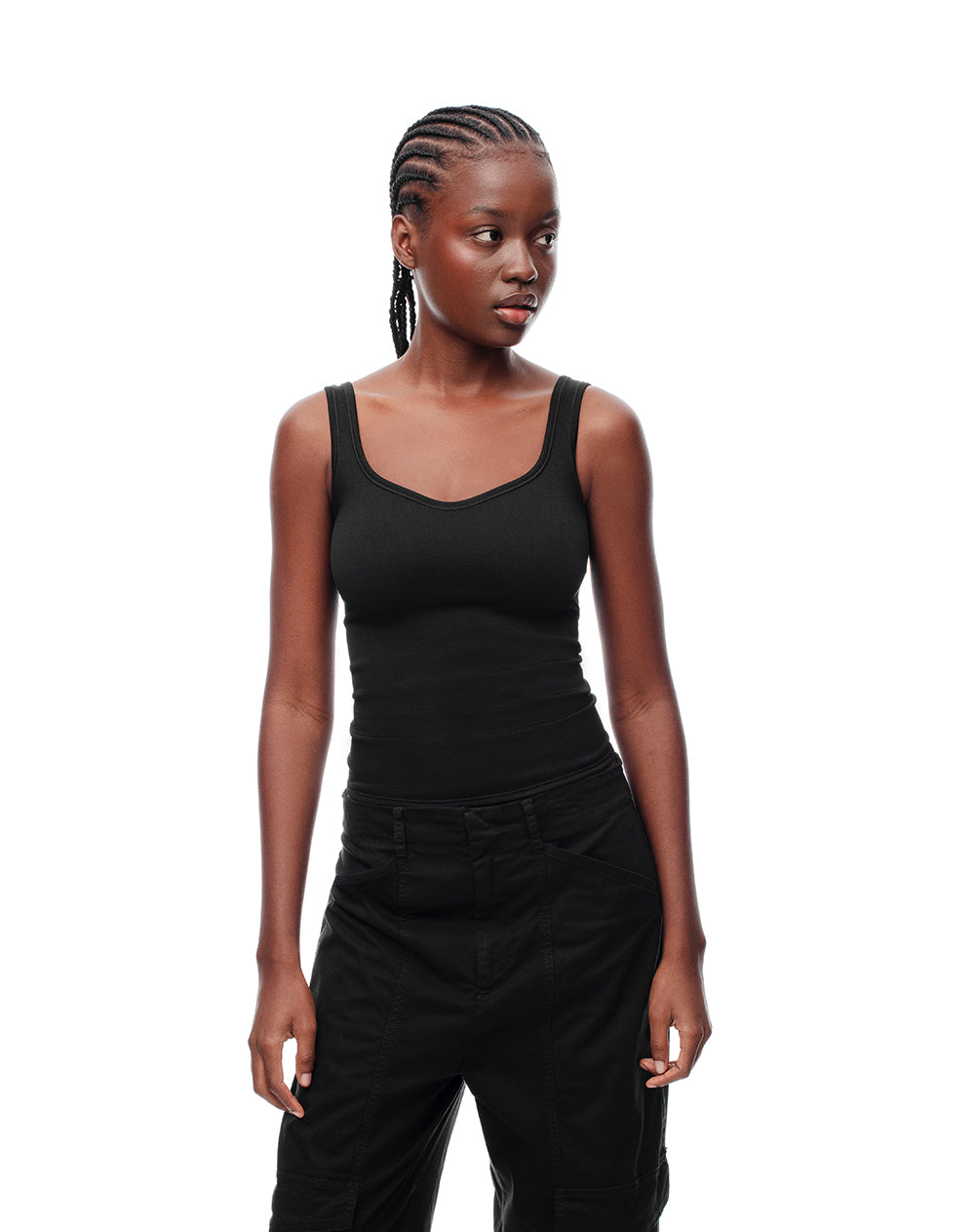 Camiseta slim sin mangas seamless negra mujer