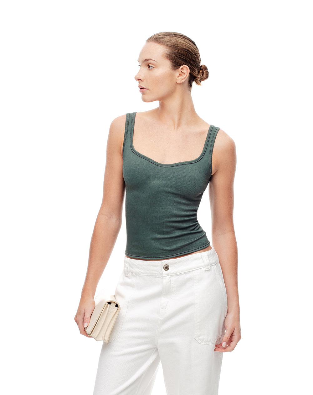 Camiseta manga sisa slim seamless verde mujer