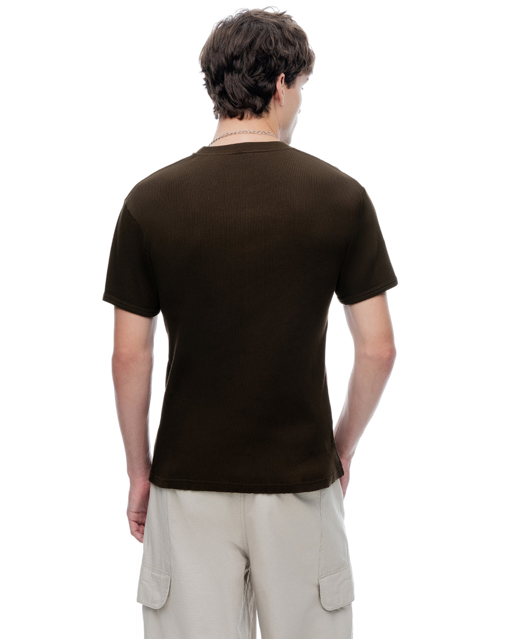 Camiseta slim rib algodón chocolate hombre
