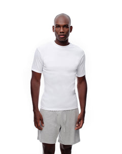 Camiseta slim rib algodón blanca hombre