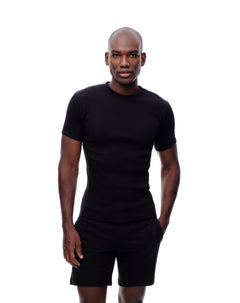 Camiseta slim rib algodón negra hombre