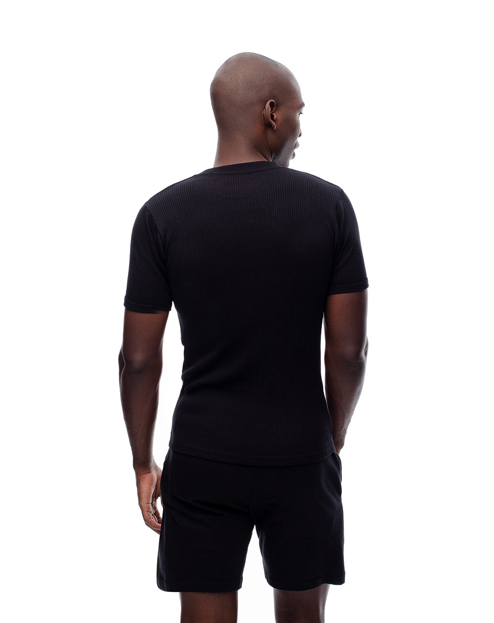 Camiseta slim rib algodón negra hombre