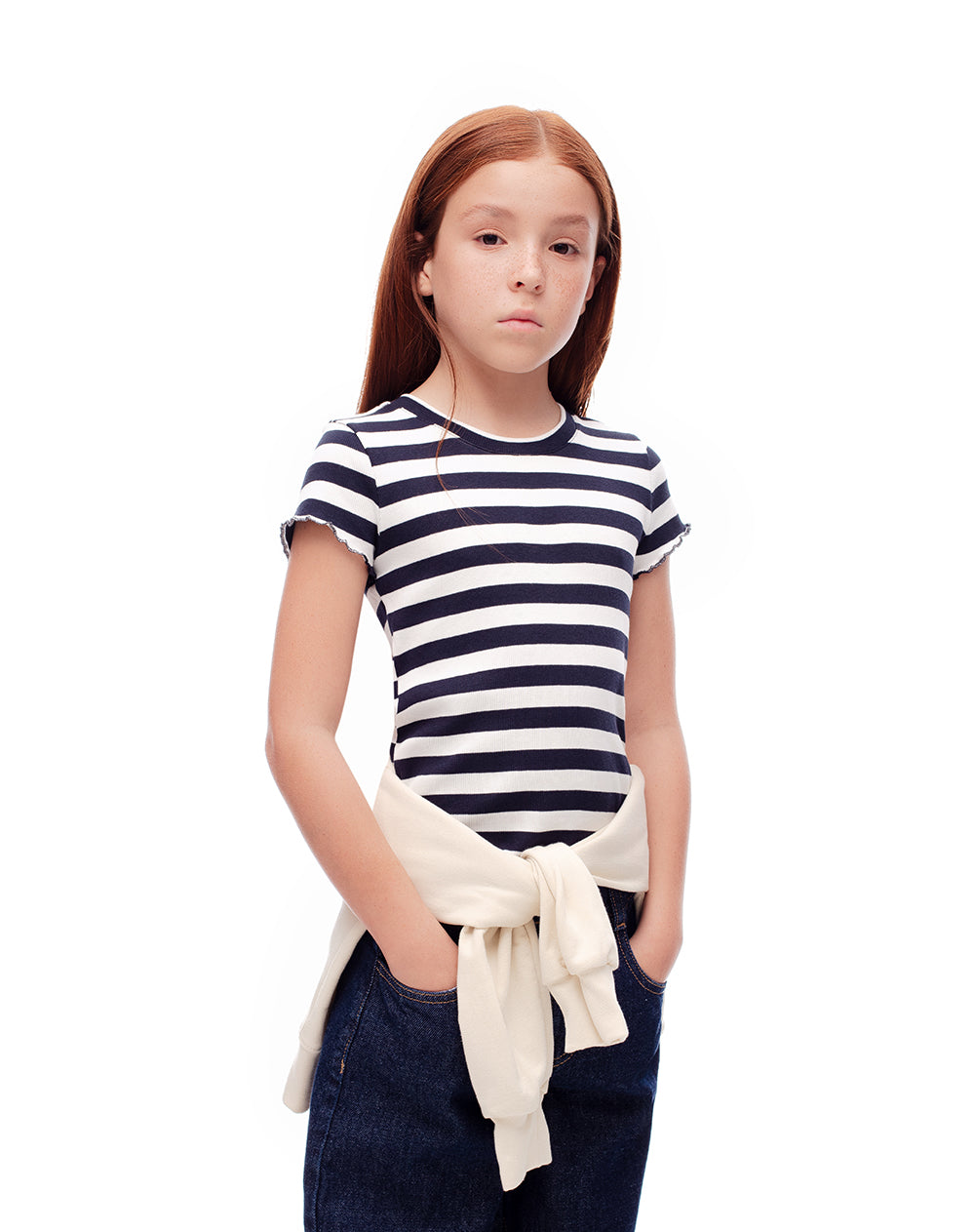 Camiseta slim fit manga corta azul rayas
