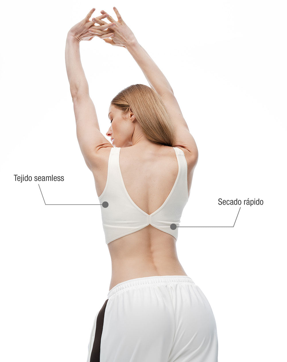 Top deportivo soporte medio seamless uso 2 en 1 blanco