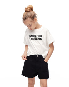 Short tiro medio denim elástico en cintura negro niña