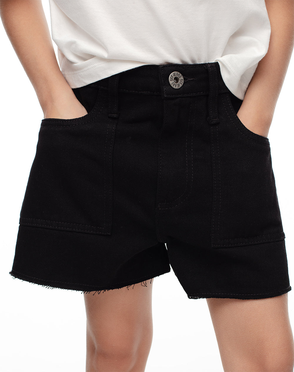 Short tiro medio denim elástico en cintura negro niña