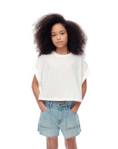 Short denim tiro medio índigo medio niña