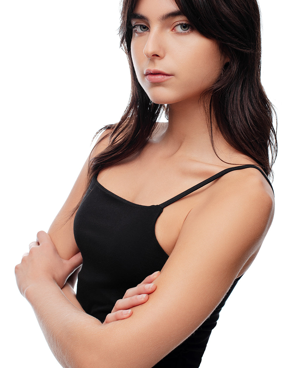 Camiseta tirantes slim recogido negra mujer